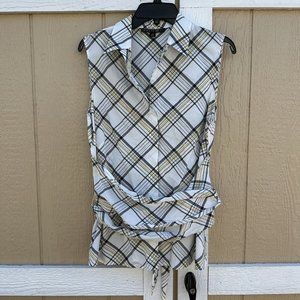Lafayette 148 New York Plaid Sleeveless Blouse - White, Black, Yellow